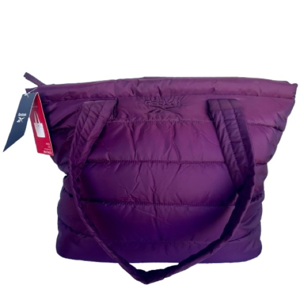 Reebok Beatrice Puffer Tote Bag Grape Wine Purple Quilted Gym Travel CarryOn NWT